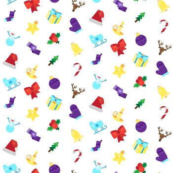 Merry Christmas seamless pattern. Happy new year ornament. Winter holiday background. Vector