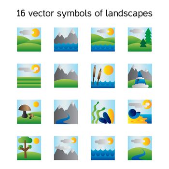 Landscape icons collection. Nature symbols and paysages in rectangle form. Vector