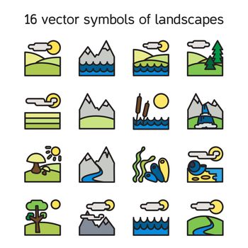 Landscape icons collection. Nature symbols and paysages in rectangle form. Vector
