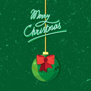 Hand written lettering of Merry Christmas text for greeting card in grunge and vintage style with toy. Vector