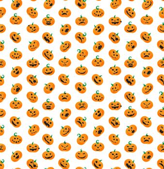 Seamless pattern from Halloween emotional pumpkins. Vector