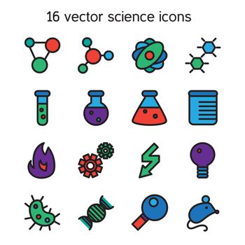 Science set icons. Laboratory biology symbols. Vector