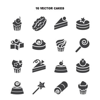 Collection of bakery and cake icons. Candy, sweet set. Vector