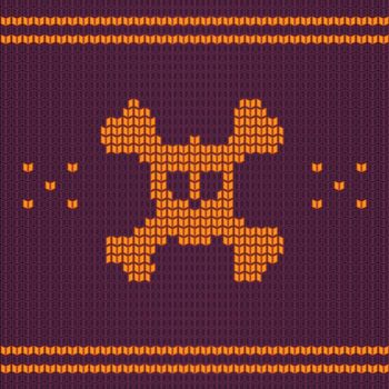 Knitted skull with bones, sweater and scarf for halloween and christmas. Vector