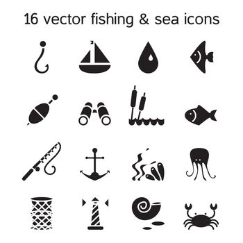 Isolated marine and fishing icons set. Vector