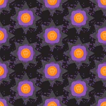 Grunge colorful halloween geometric seamless pattern with skull. Vector