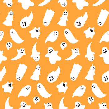 Seamless pattern from halloween emotional ghosts. Vector