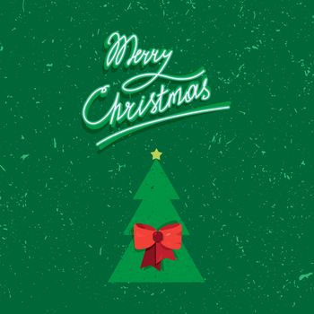 Hand written lettering of Merry Christmas text for greeting card in grunge and vintage style with fir. Vector