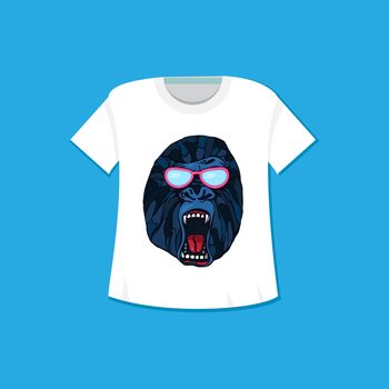 Growling detailed gorilla in cartoon style with glasses. Print and template design for t-shirt, poster, bag. Vector