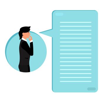 Thinking human with bubble with loading bar of his thoughts. Thinking list. Template or blank with business concept. Vector