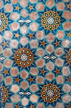 asian old ceramic mosaic. elements of oriental ornament on ceramic tiles