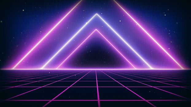 Retro Sci-Fi Background Futuristic landscape of the 80`s. Digital Cyber Surface. Suitable for design in the style of the 1980`s