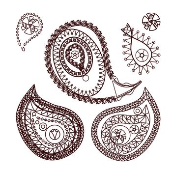 Henna indian tattoo doodle elements on white background. Vector