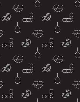 Medicine icons seamless pattern from cardiogram, pill, enema. Vector