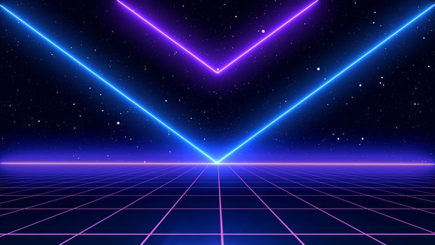 Retro Sci-Fi Background Futuristic landscape of the 80`s. Digital Cyber Surface. Suitable for design in the style of the 1980`s