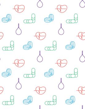 Medicine icons seamless pattern from cardiogram, pill, enema. Vector