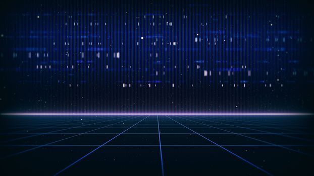 Retro Sci-Fi Background Futuristic landscape of the 80`s. Digital Cyber Surface. Suitable for design in the style of the 1980`s