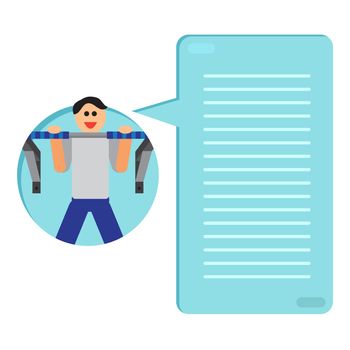 Sportman with sports equipment for street workout and pull-up bar. Thinking list. Template or blank with sport concept. Vector
