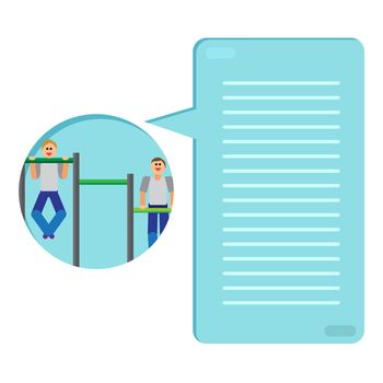 Sportman with sports equipment for street workout and pull-up bar. Thinking list. Template or blank with sport concept. Vector