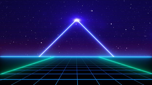 Retro Sci-Fi Background Futuristic landscape of the 80`s. Digital Cyber Surface. Suitable for design in the style of the 1980`s