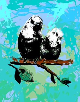 Illustration of two birds, parrots family. Vector