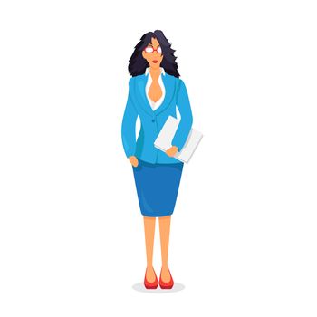 Business lady with documents. Office dress code. Vector