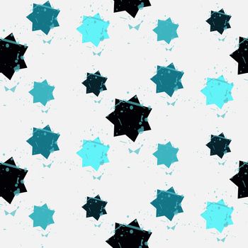 Grunge colorful holiday abstract geometric seamless pattern with stars. Vector