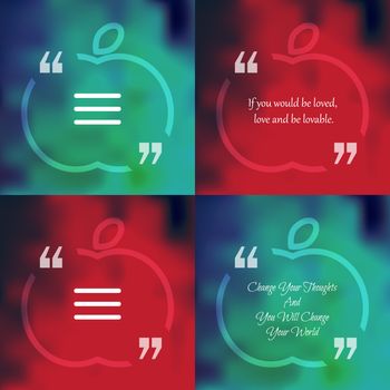 Template of square quote text bubble in form of apple. Motivation quote. Change Your Thoughts And You Will Change Your World. Vector