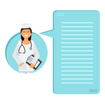 Funny doctor with stethoscope. Medicine and healthcare concept. Thinking list. Template or blank with medical and health concept. Vector