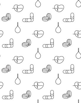 Medicine icons seamless pattern from cardiogram, pill, enema. Vector