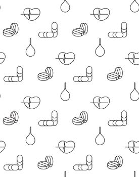 Medicine icons seamless pattern from cardiogram, pill, enema. Vector