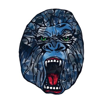 Growling detailed gorilla in polygonal and triangle style. Low poly. Design for t-shirt, poster, bag. Vector