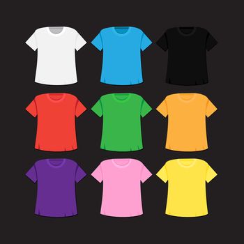 T-shirt templates set with different colors. Isolated singlet. Vector