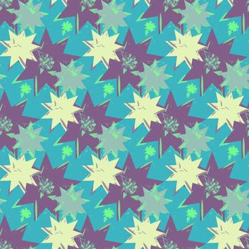 Grunge colorful holiday abstract geometric seamless pattern with stars. Vector