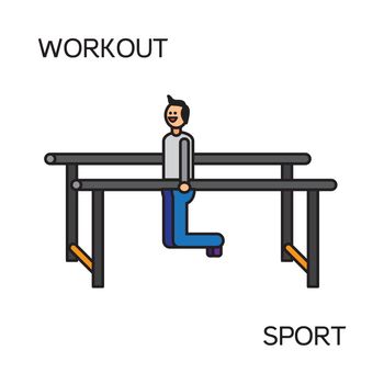 Sportman with sports equipment for street workout and pull-up bar. Vector
