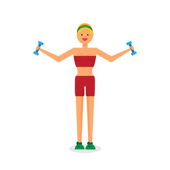 Happy fitness girl with dumbbells. Sport Woman. Vector