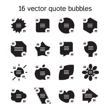 Set of templates of square quote text bubble in various views. Motivation quote. Vector