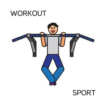 Sportman with sports equipment for street workout and pull-up bar. Vector