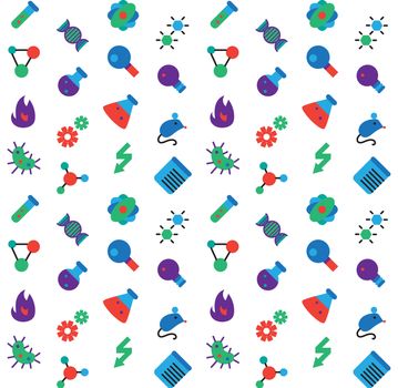 Science icons seamless pattern. Laboratory biology symbols. Vector