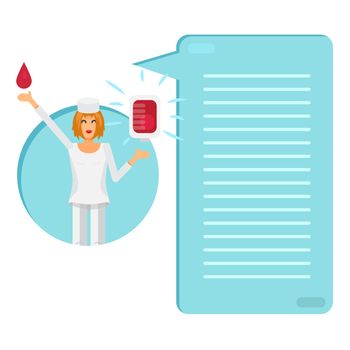 Nurse with Blood Bag for donor. Donate Blood Illustration. Thinking list. Template or blank with medicine concept. Vector