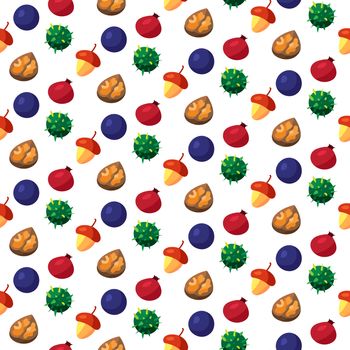 Vintage fruits leaves seamless pattern from hazelnut and chestnut, briar and nuts. Vector