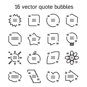 Set of templates of square quote text bubble in various views. Motivation quote. Vector