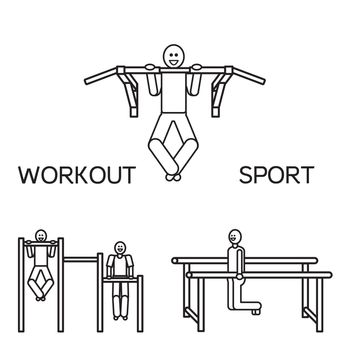 Sportman with sports equipment for street workout and pull-up bar. Vector