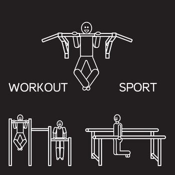 Sportman with sports equipment for street workout and pull-up bar. Vector