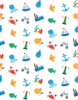 Isolated marine and fishing seamless pattern. Vector