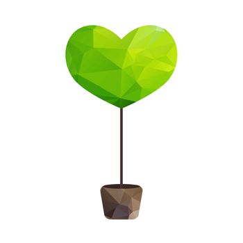 Vector triangle tree in pot as heart, nature symbol