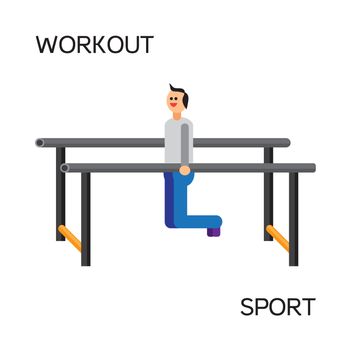Sportman with sports equipment for street workout and pull-up bar. Vector