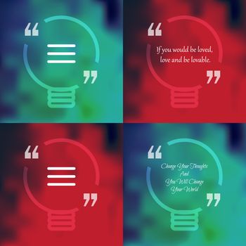 Template of square quote text bubble in form of lamp. Motivation quote. Change Your Thoughts And You Will Change Your World. Vector