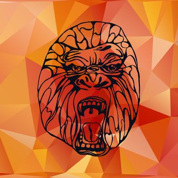 Growling detailed gorilla in polygonal and triangle style. Low poly. Design for t-shirt, poster, bag. Vector