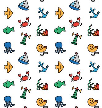 Isolated marine and fishing seamless pattern. Vector